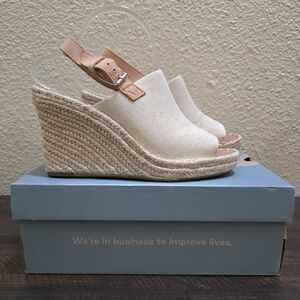 TOMS Wedge Sandals Women's Natural‎ Oxford Cream Monica Shoes Size 9.5